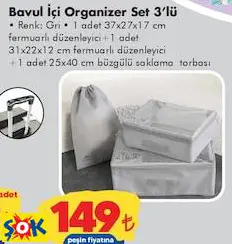 BAVUL İÇİ ORGANİZER SET 3'LÜ